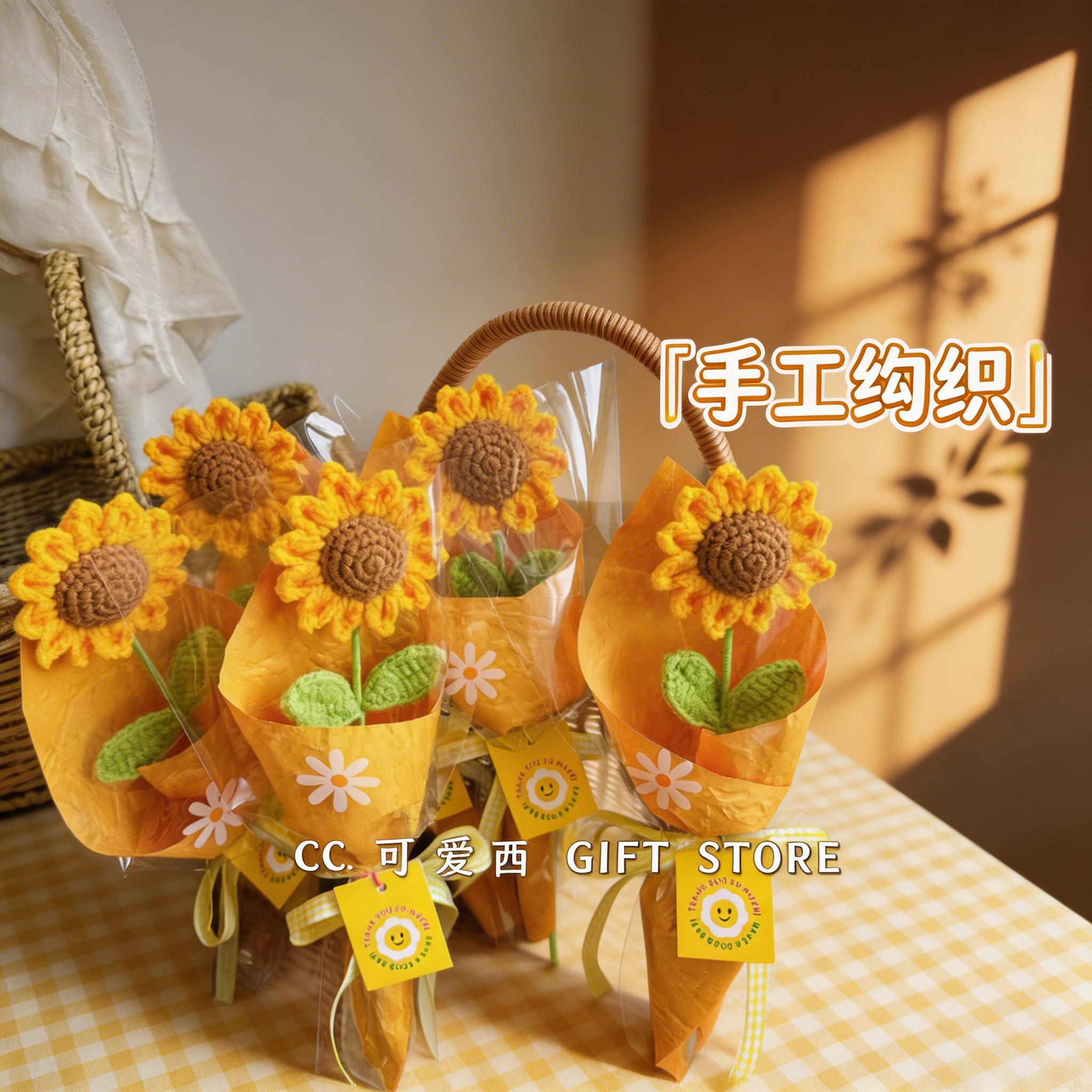 教师节毕业季手工钩织成品向日葵花束DIY母亲节礼物仿真花束礼品图片