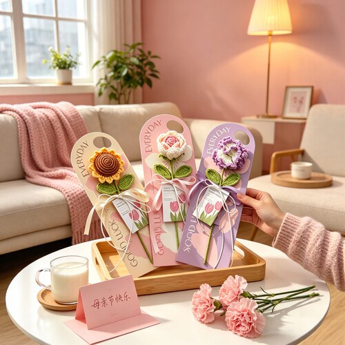 毕业送老师教师节礼物花朵手工编织摆件母亲节仿真花康乃馨向日葵