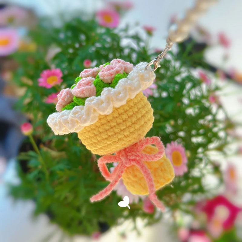 迷你小花束毛线手工钩针织diy编织花摆件书包挂件雪妃尔萌娃娃4股