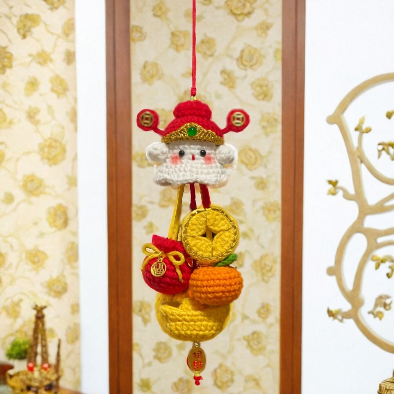 恭喜发财挂件财神毛线手工编织