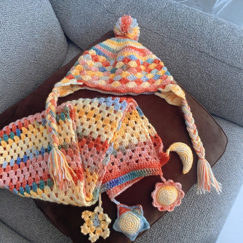 帽子手工diy星月围巾毛线渐变色云团冬季钩织小孩子生日礼物围脖