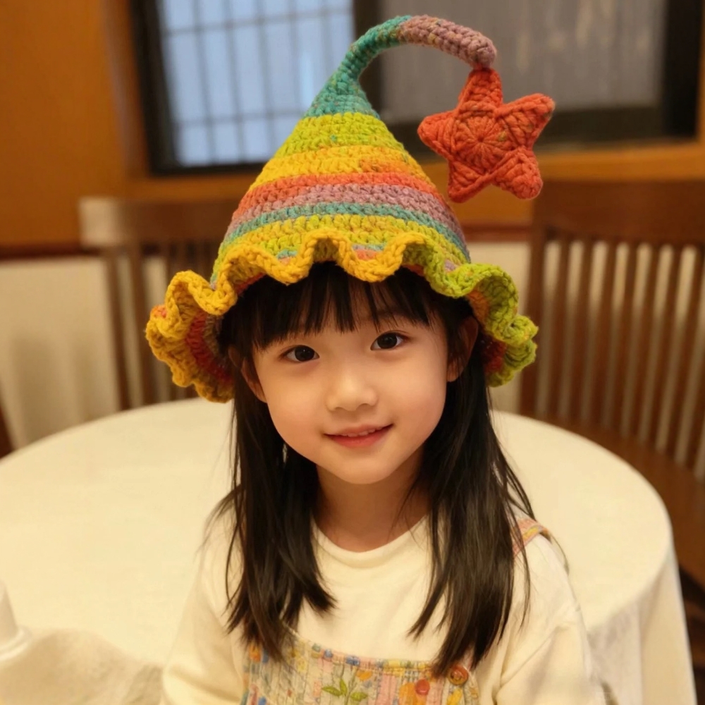 彩虹精灵帽手工DIY钩织编织材料包儿童可爱星星帽子生日礼物