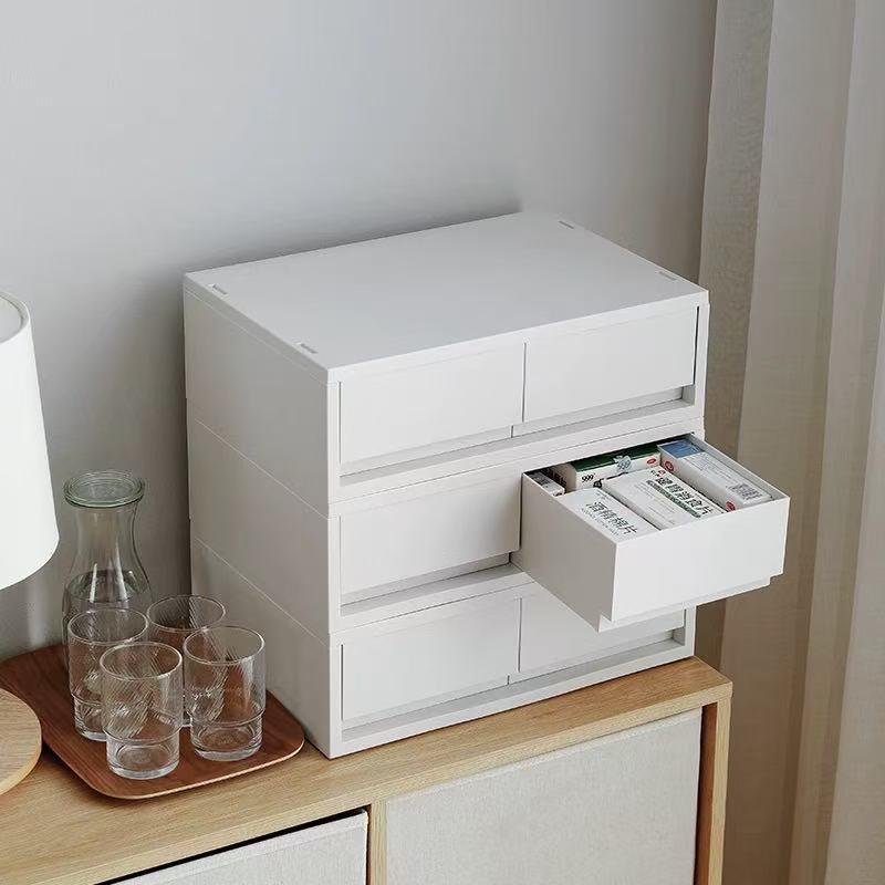 抽屉式收纳盒桌面A4文件双格储物盒办公室桌下门口玄关整理盒