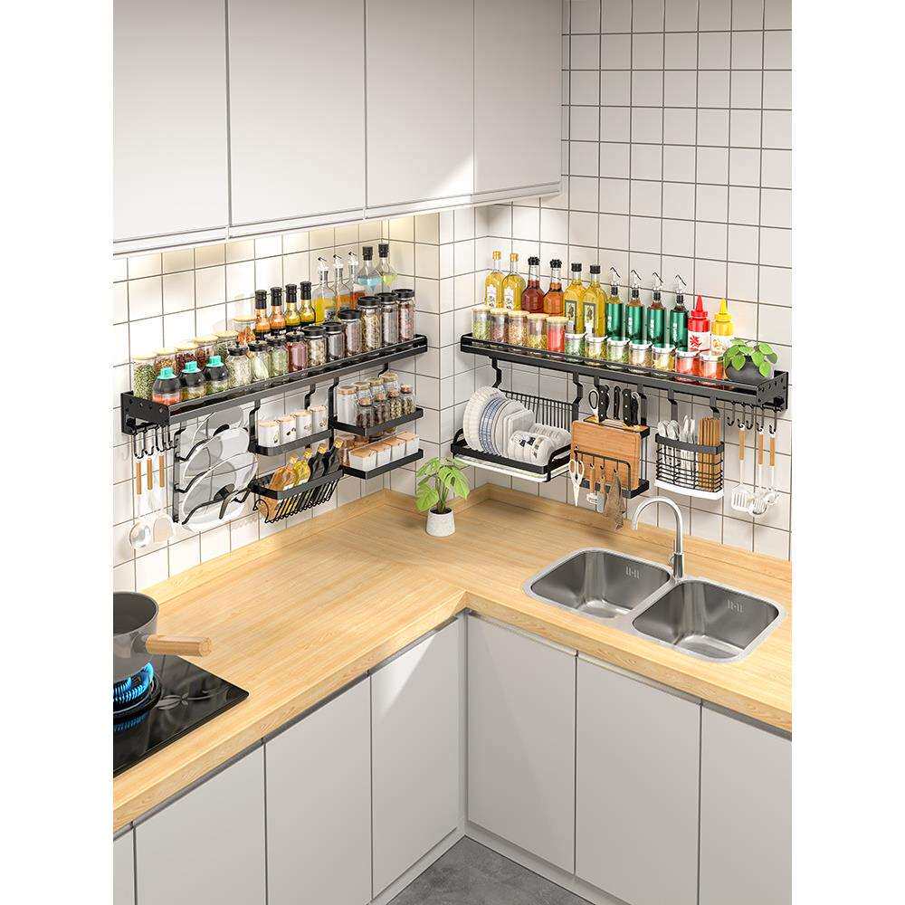 厨房置物架不锈钢调料挂架壁挂式免打孔挂件套装收纳用品家用大全