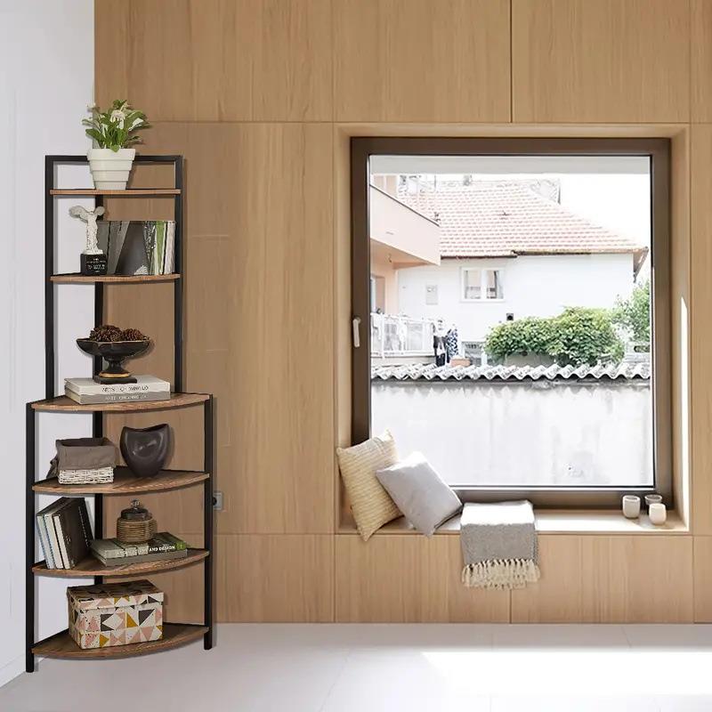 跨境新款 落地式木质桌面角柜 客厅书房办公室角落六层置物收纳架