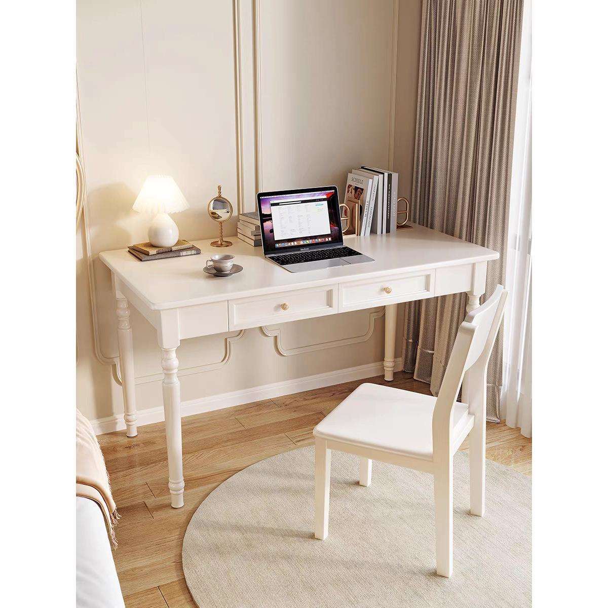 实木书桌家用办公桌子女生妆台卧室办公室美式现代简约台式电脑桌