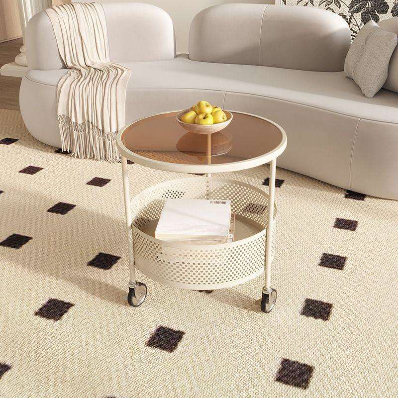 奶油风移动小茶几推车小户型客厅家用沙发边几玻璃圆形卧室床头柜