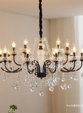 美式复古黑色水晶吊灯简约大气卧室欧式客厅轻奢餐厅法式蜡烛灯具