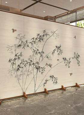 屏风隔断客厅玄关新中式实木大厅酒店山水背景装饰折叠移动折屏