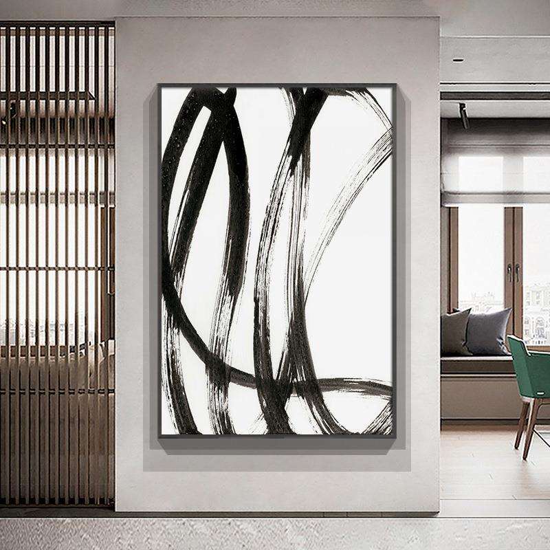 现代简约黑白大幅玄关挂画抽象线条大气客厅装饰画走廊过道落地画