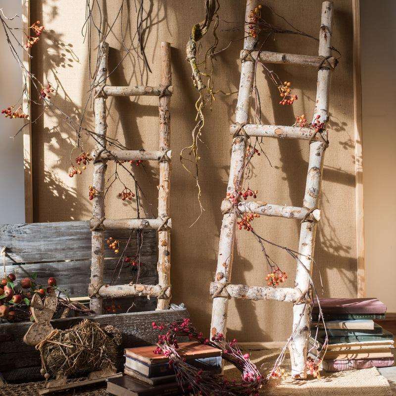 白桦木梯子落地装饰摆件幼儿园环创花园庭院园艺花艺橱窗拍摄道具