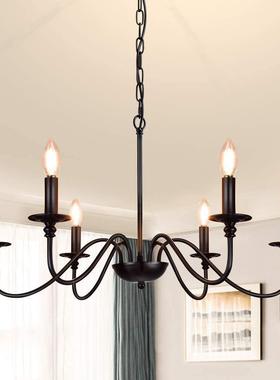 厂家美式乡村吊灯客厅餐厅卧室书房现代简约黑色铁艺跨境灯具
