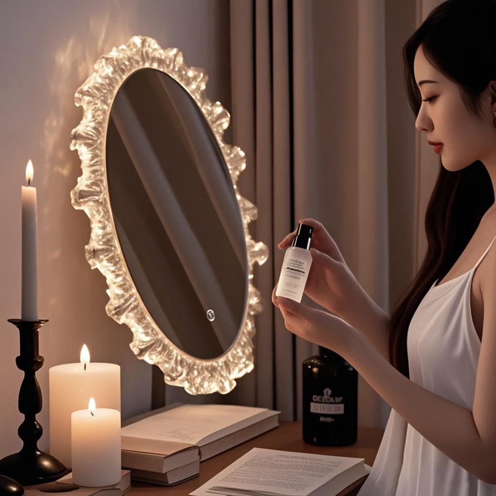 化妆镜桌面亚克力带灯智能三色光梳妆台镜子卧室梳妆镜轻奢美妆镜