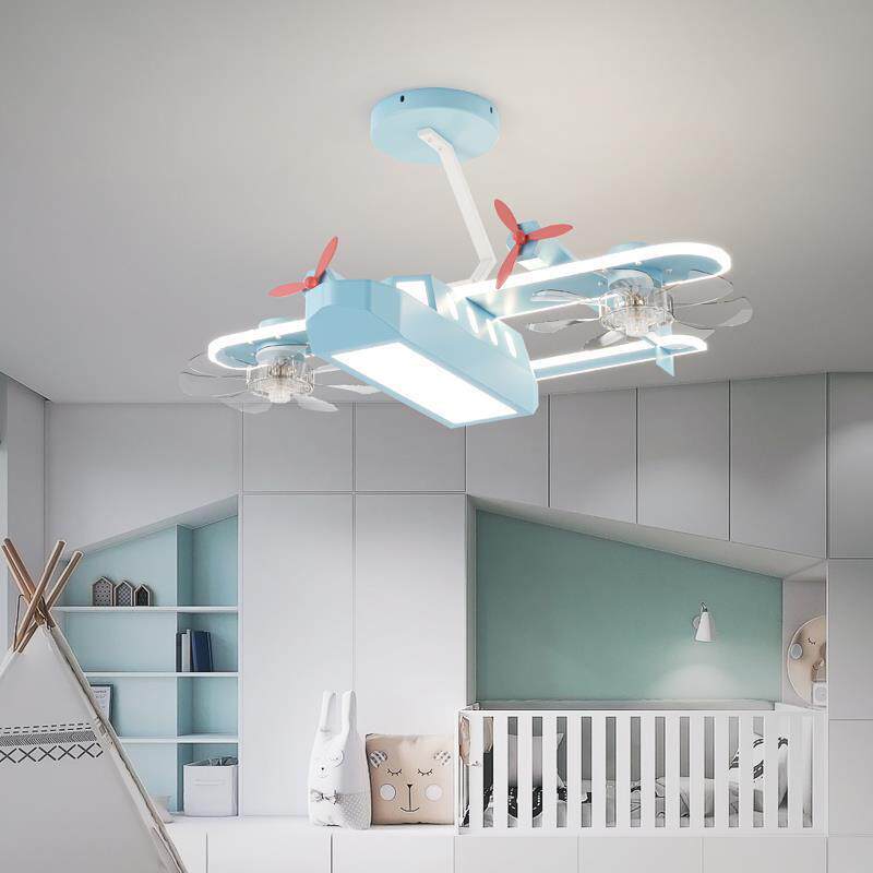 飞机风扇灯儿童房间吊灯卡通现代男孩卧室吊扇全光谱护眼吸顶灯