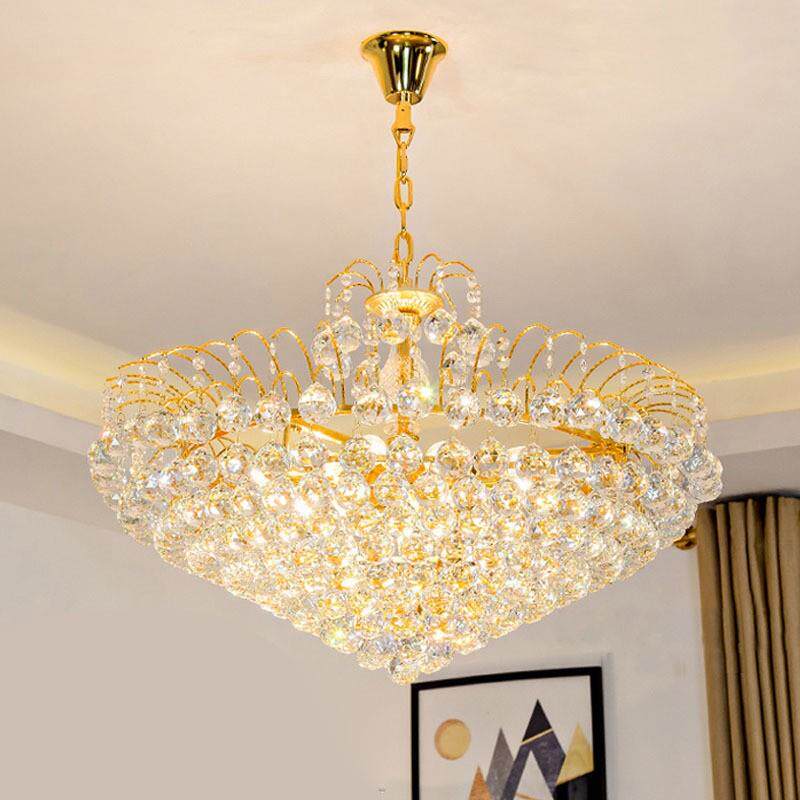 欧式水晶客厅灯奢华金色圆形水晶灯LED餐厅灯饰别墅复式楼梯吊灯