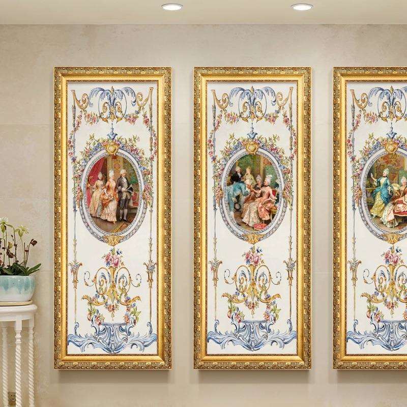 三联装饰画客厅挂画走廊过道玄关油画宫廷人物画欧式简欧壁画