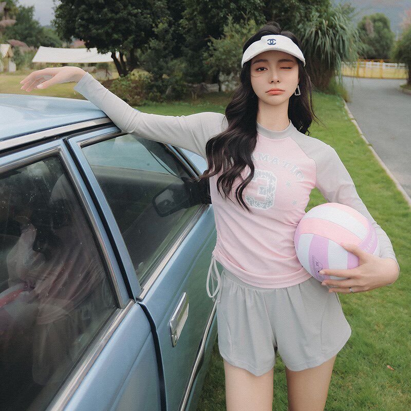 高级感分体泳衣女士保守长袖学生运动绝美游泳衣2024新款泡温泉