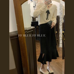 FF BLUE 出逃千金 不规则开叉鱼尾早春长款半裙
