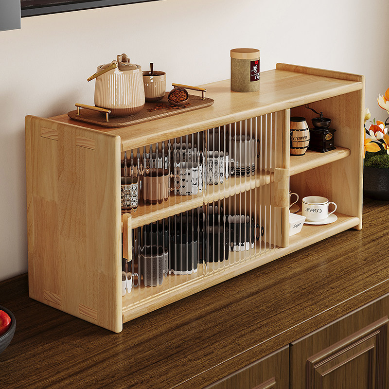 实木防尘杯架子置物架桌上茶水杯咖啡G杯餐桌吧台面收纳带玻璃柜