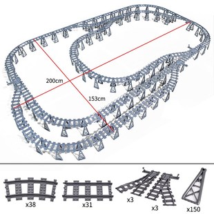 火车轨道列车动车高铁高架脚桥分岔路左右变轨拼装玩具积木