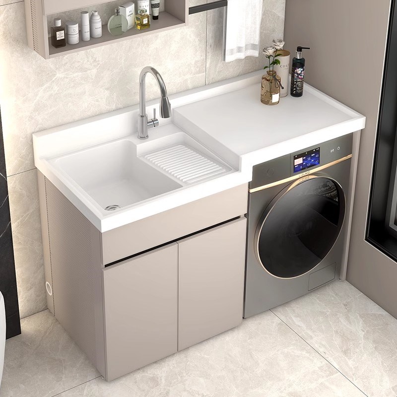 高低盆洗衣柜组合搓衣板阳台洗衣机伴侣家用洗手一体盆定制落地柜
