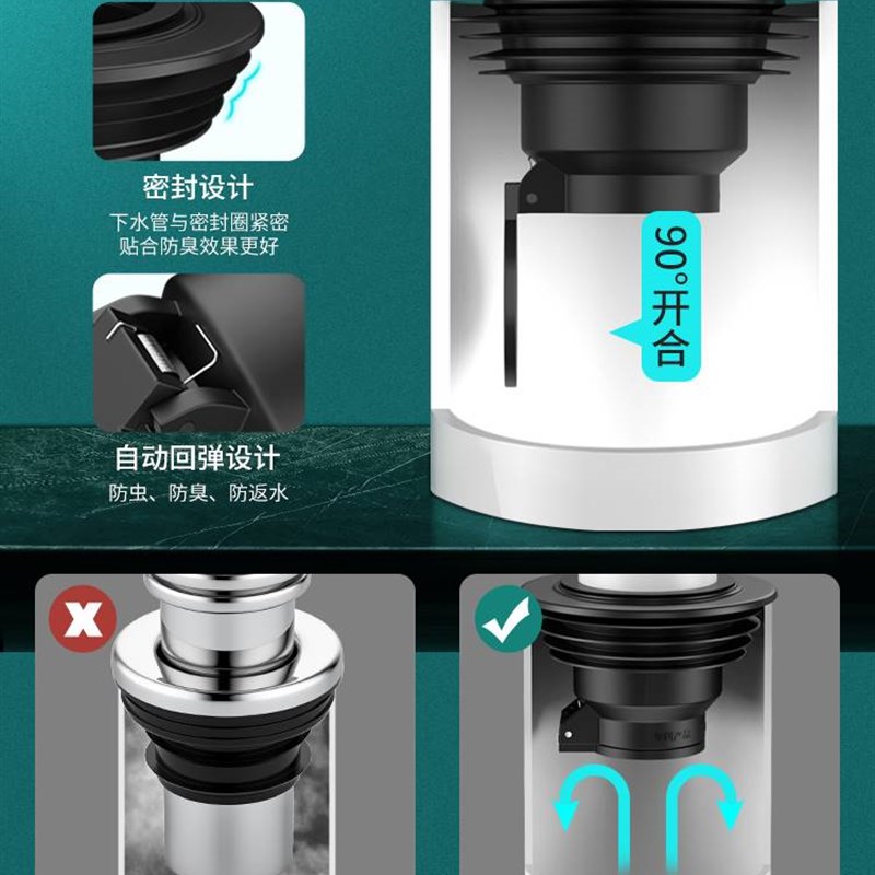 厨房下水管d防臭塞手盆洗衣机排水口密封圈堵口器下水道防返臭神