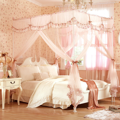 自然风简约蚊帐 落地方顶公s主学生蚊帐三开门不锈钢支架1.5/1.8