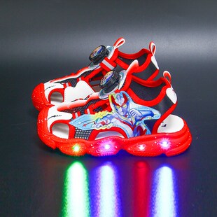 闪灯凉鞋男童亮灯鞋夏季镂空男宝包头凉鞋中小童防滑儿童发光鞋子