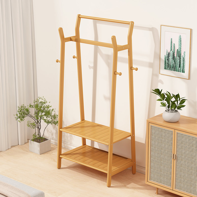 落地挂衣架现代简约家用卧室衣物收纳层架实木多层组装置物架衣帽