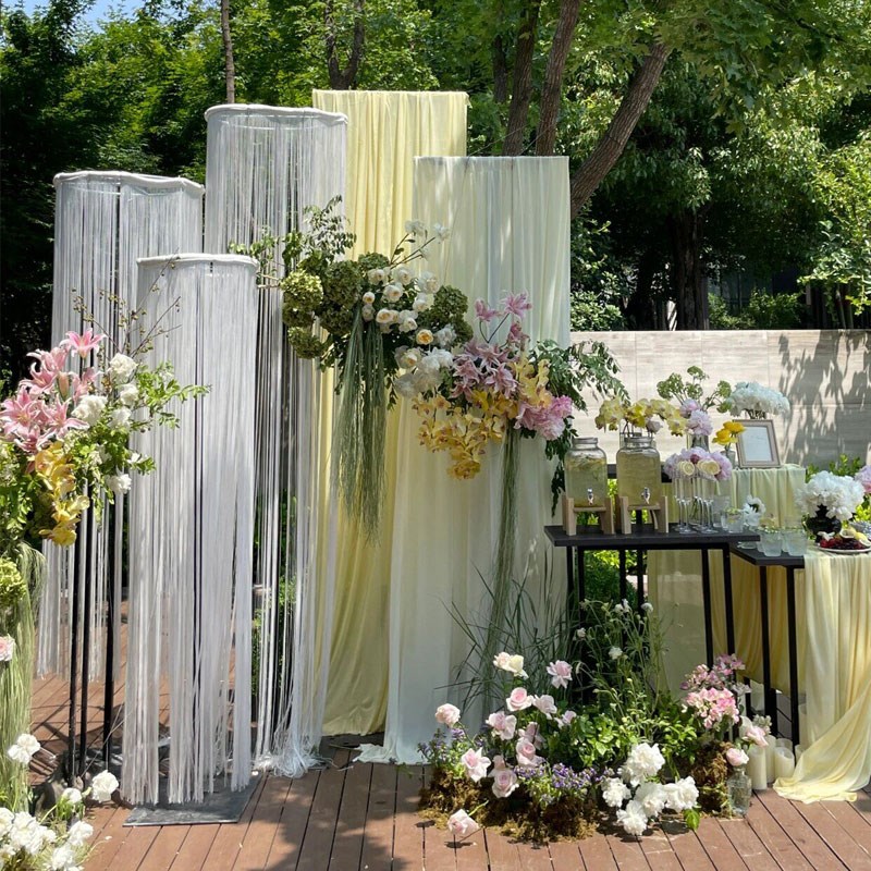 婚庆道具圆环吊顶珠帘装饰花环架婚礼舞台布置线帘升降架铁艺路引