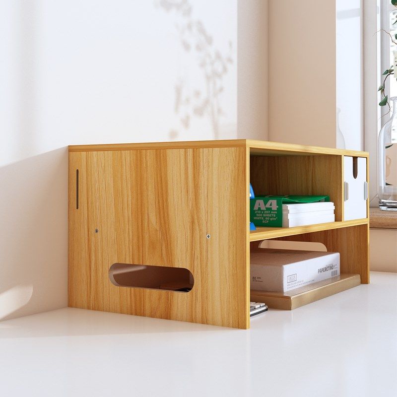 桌面打印机置物架小型双层木质办公桌上复印机抬垫高整理收纳架子