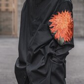 衬衫 Yohji山本红色大丽花衬衫 刺绣x花Yohji深色宽松长袖 为男性青