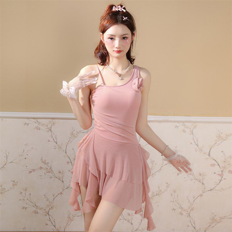 花房姑娘泳衣女款高级感遮肉保守连体裙式少女温泉海边度假仙女范