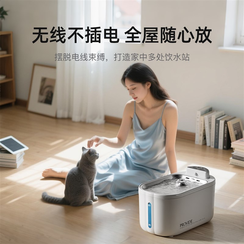 猫咪饮水机不锈钢无线不插电自动循环喝水碗流动大容量宠物饮水器
