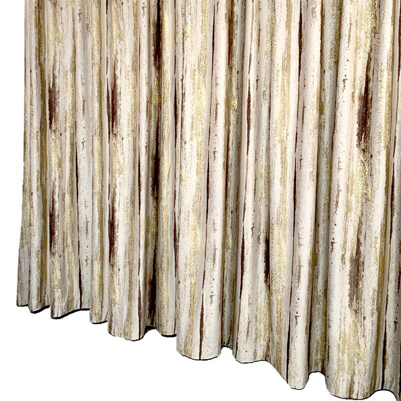 定制欧式现代简约客厅卧室书房纯色遮光成品刷金竖条窗帘