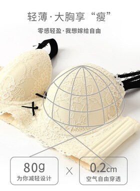 薄款大码女士大胸显小内衣 软钢圈75F80F85F90E95F大码白色文胸罩