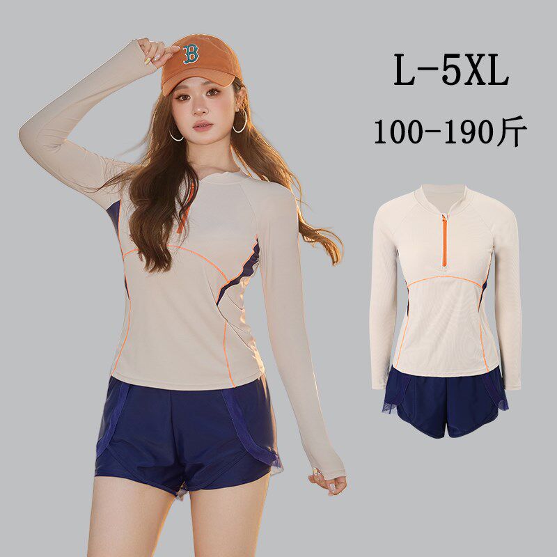 2025新款泳衣女士分体保守泡温泉遮肉显瘦大码微胖女孩长袖游泳衣