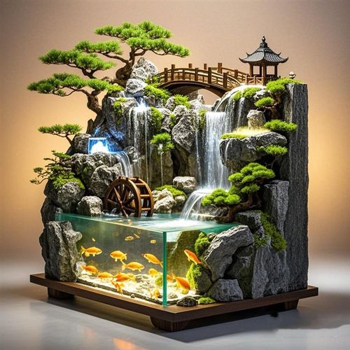 假山喷泉鱼池水景瀑布别墅办公室装饰大型水幕墙招财流水景观摆件