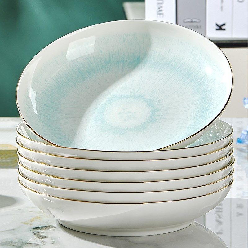 盘子家用菜盘釉下彩陶瓷餐具加厚加深圆盘防烫米饭碗盘碟套装家用,餐饮具,盘,淘宝优惠券,粉丝福利购,淘宝优惠卷
