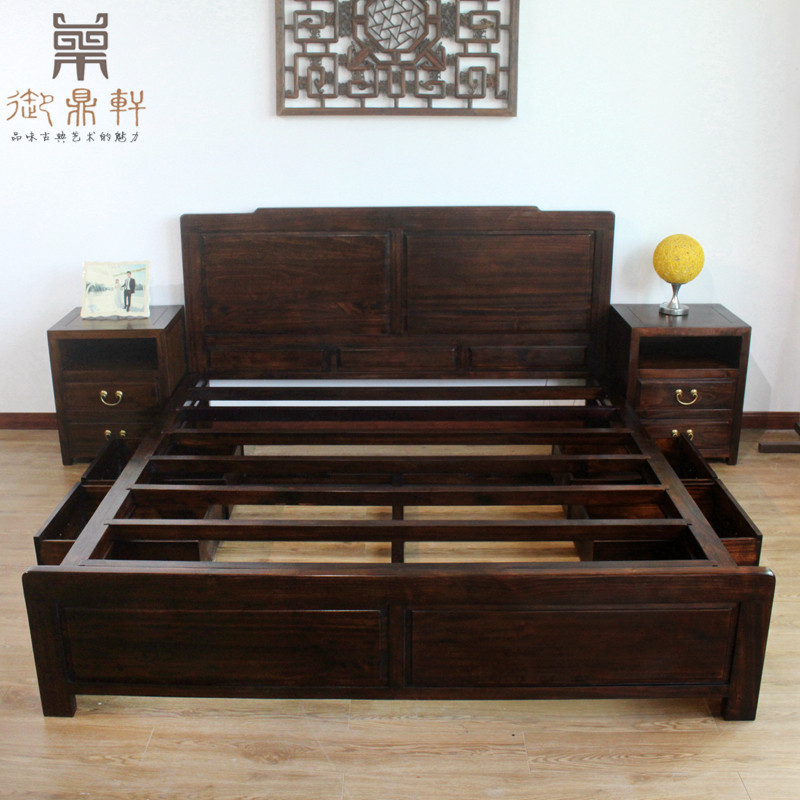 新中式香樟实木床1.8米双人床现代简约1.5卧室胡桃花梨红木色家具