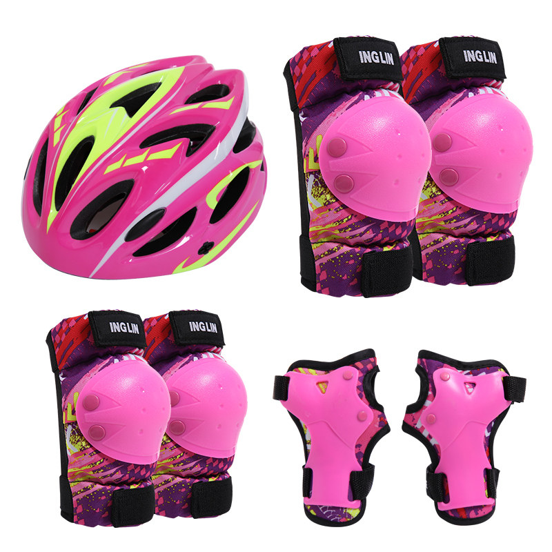 儿童运动护膝盖轮滑护具滑板套装骑行训练夏季安全防摔自行车头盔