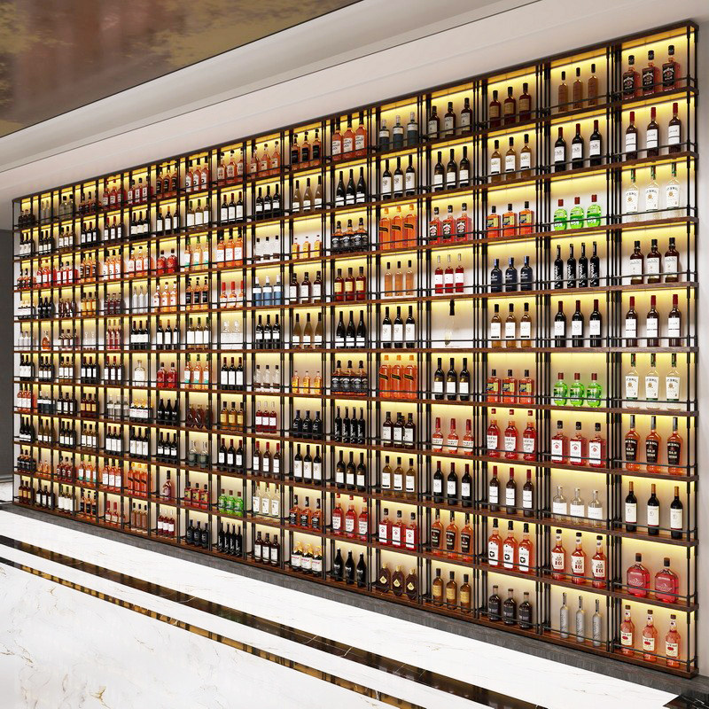 红酒架铁艺发光i酒架展示架酒吧餐厅酒柜靠墙柱子置物架隔断啤酒