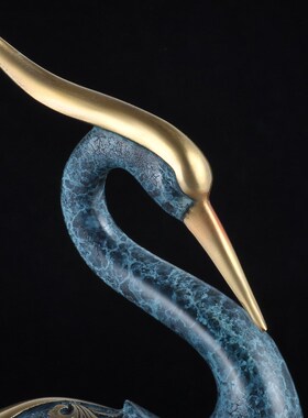 彩铜丹顶鹤摆件中式铜鹤工艺品家居客厅玄关装饰品乔迁商务礼品