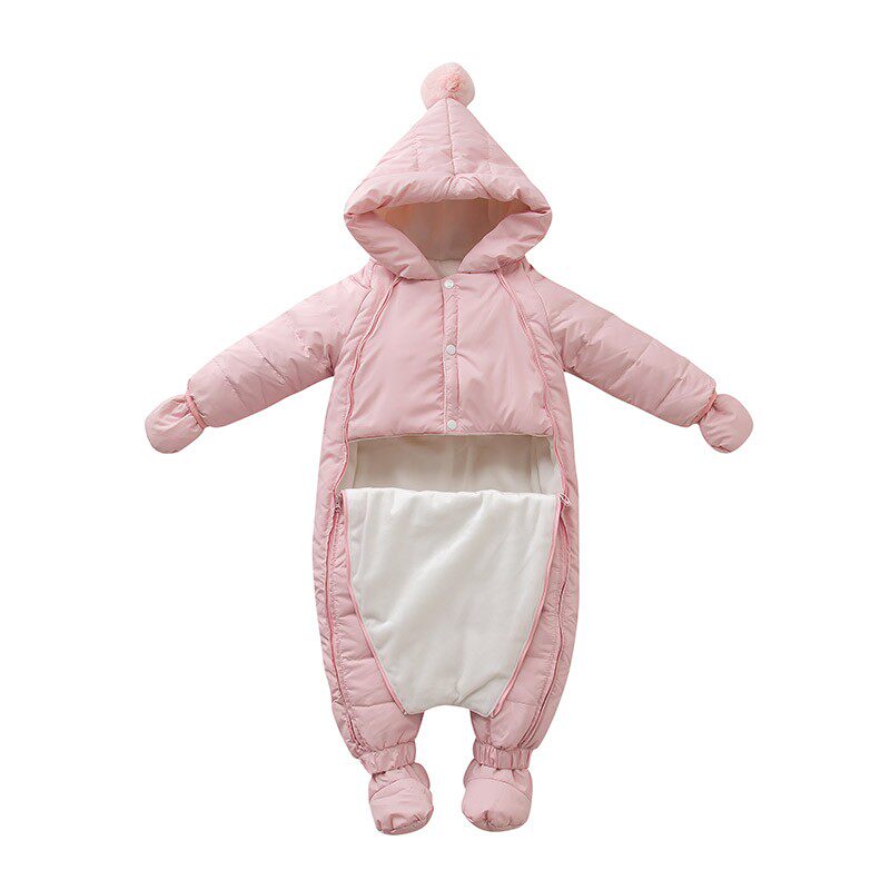 婴儿连体羽绒服新生儿男女宝宝冬季加厚保暖外出哈衣抱衣包脚爬服