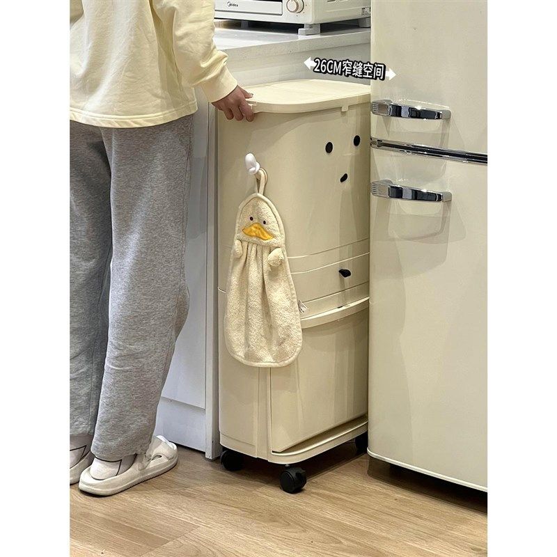厨房垃圾桶推车不弯腰可移动大容量高款带盖干湿分离家用大置物架