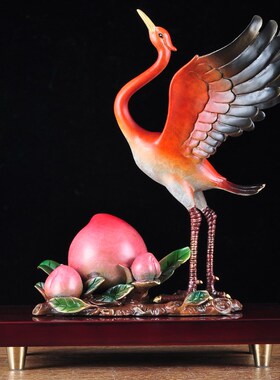 彩铜鹤寿延年寿桃摆件松鹤客厅摆设送老人长辈生日贺寿祝寿礼物