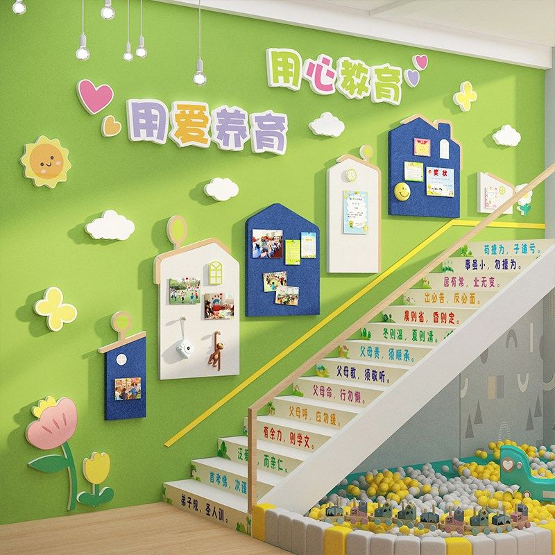 幼儿园环创主题成品毛毡板展示墙面装饰文化设计大厅托管班形象贴