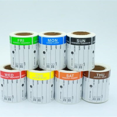 现货可定制全英文星期标签纸酒店厨房卫生管理七色贴纸效期标签贴