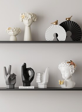 办公室书柜展示架艺术雕塑装饰品摆件高级感客厅酒柜书房软装摆设