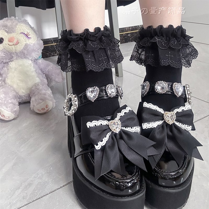 日系手作基础款爱心水钻花边制服鞋厚底鞋鞋扣鞋夹jk天蕾系量产型